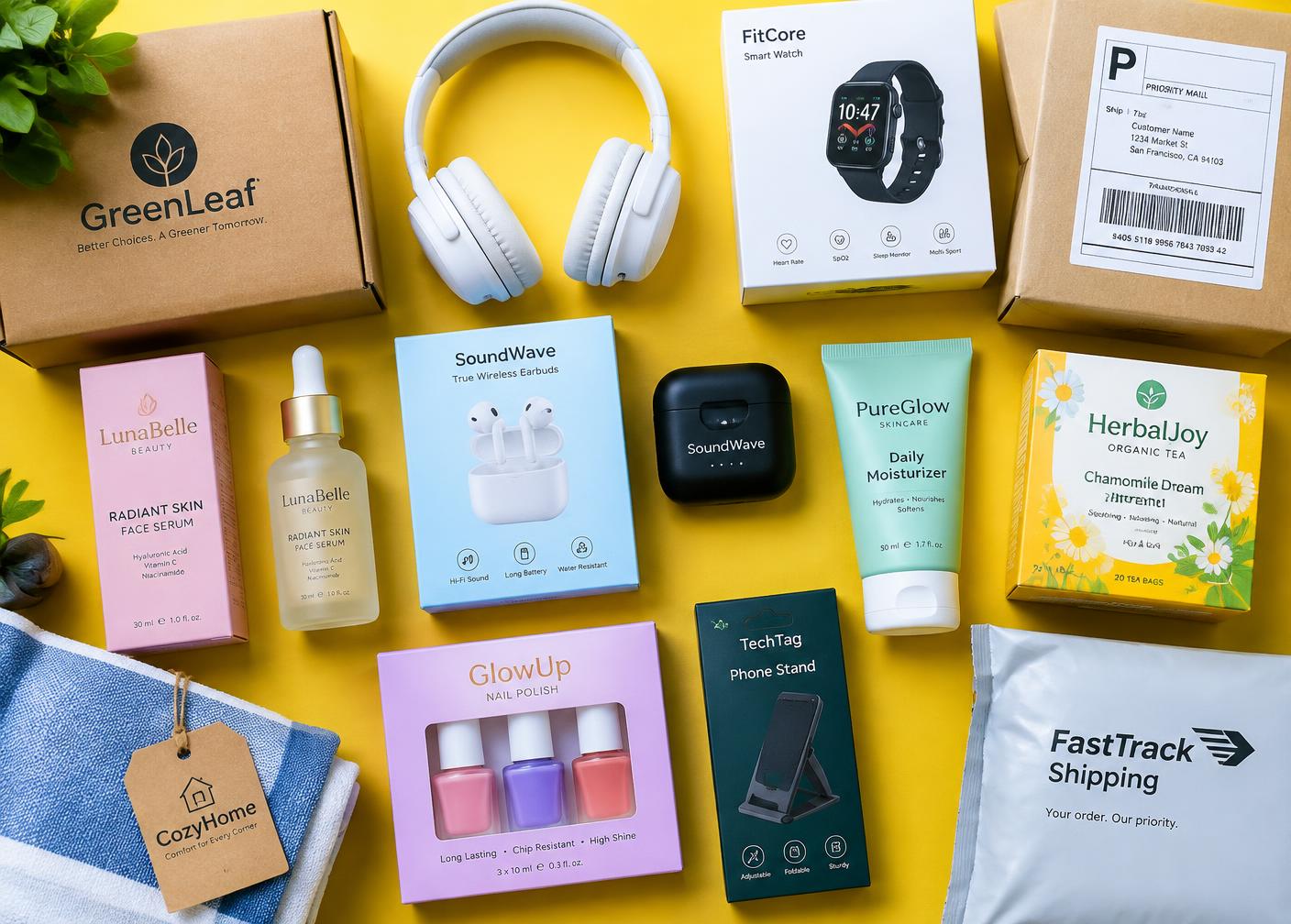 Retail products and parcels ready for online sale