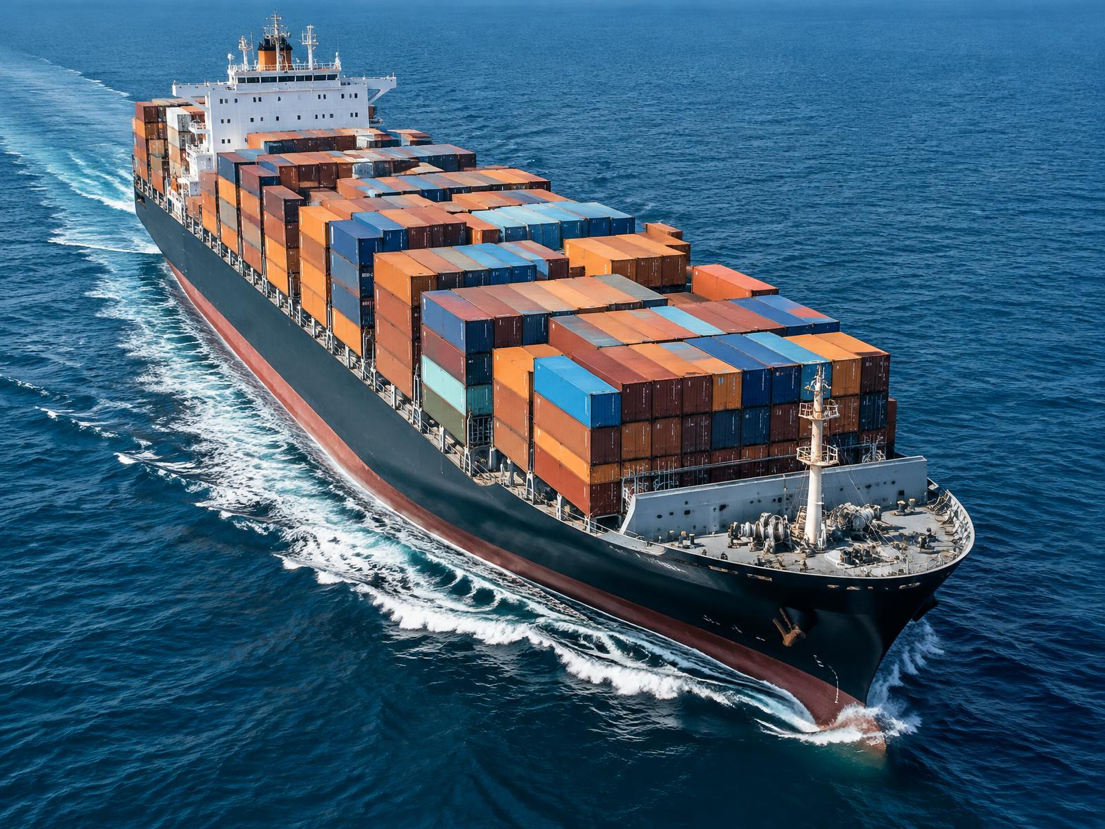 Container ship carrying goods at sea